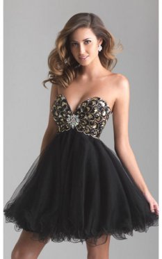 Black Short Prom Dresses Flowy Strapless Babydoll